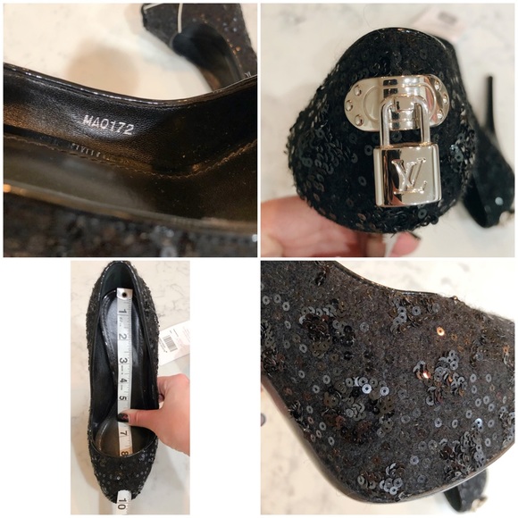 Louis Vuitton Black Sequin Oh Really Lock Pumps 38 - Picture 14 of 15